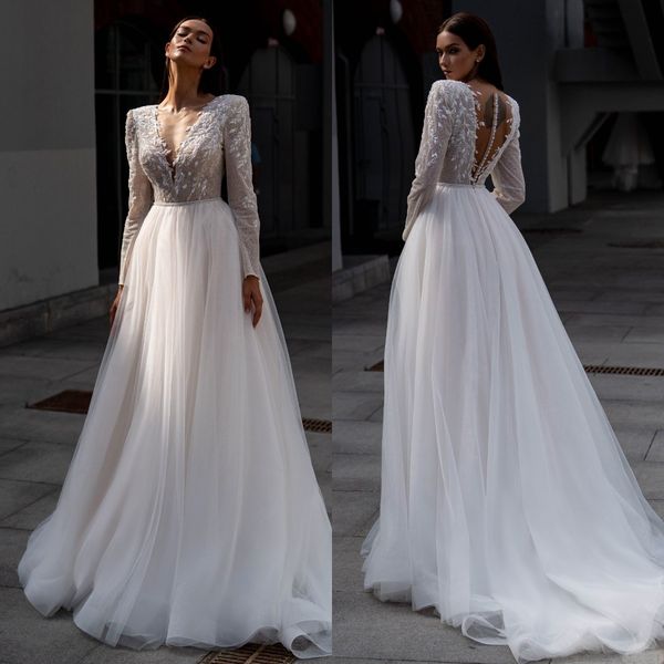 fashion a line wedding dresses for bride v neck long sleeves glitter appliques wedding dress button back designer bridal gowns sweep train, White
fashion a line wedding dresses for bride v neck long sleeves glitter appliques wedding dress button back designer bridal gowns sweep train, White