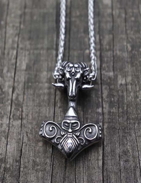 viking mjolnir thor039s hammer sheep heads stainless steel pendant necklace scandinavian pagan norse rune totem man amulet jewe2062333, Silver 
viking mjolnir thor039s hammer sheep heads stainless steel pendant necklace scandinavian pagan norse rune totem man amulet jewe2062333, Silver