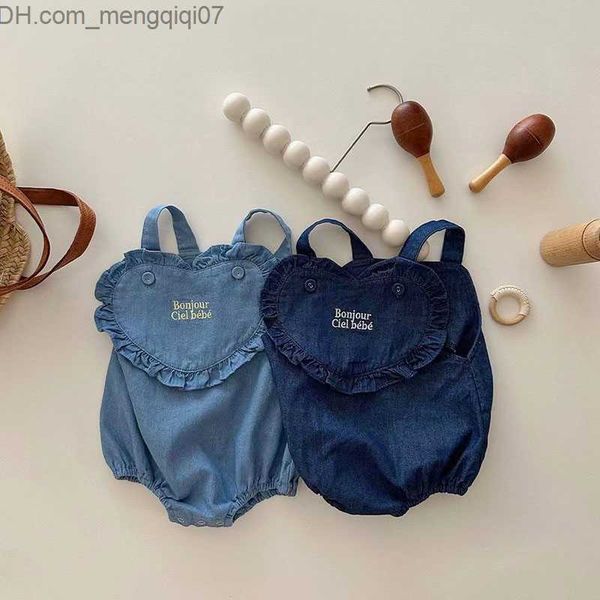 rompers milanker summer new baby garment soft denim baby skin-tight garment and one letter embroidered baby garment z230711, Blue 
rompers milanker summer new baby garment soft denim baby skin-tight garment and one letter embroidered baby garment z230711, Blue