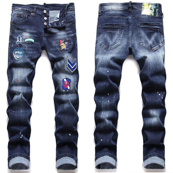 men badge rips stretch black jeans men's fashion slim fit washed motocycle denim pants panelled hip hop trousers #07, Blue
men badge rips stretch black jeans men's fashion slim fit washed motocycle denim pants panelled hip hop trousers #07, Blue