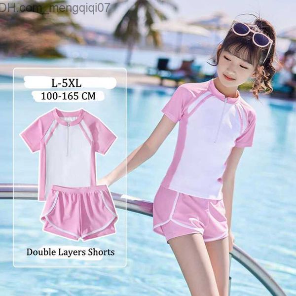 two-pieces double layered short sleeved girls' swimwear two-piece summer beach suit l-5xl children's short sleeved girls' swi, Blue
two-pieces double layered short sleeved girls' swimwear two-piece summer beach suit l-5xl children's short sleeved girls' swi, Blue