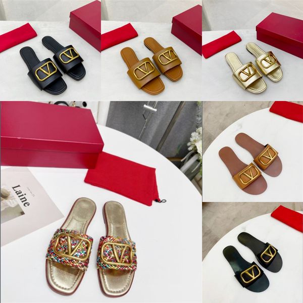designer classic fashion new women's sandals v gold logo signature grained leather decorative elements slippers, Black
designer classic fashion new women's sandals v gold logo signature grained leather decorative elements slippers, Black