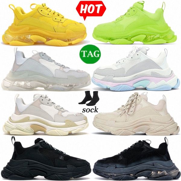 Image of New Triple S Designer Balenciagas Shoes 17W Sneakers Mens Womens for Triple Black White Glitter Fashion Plate-forme Casual shoes Vintage balencaiga Luxury Trainers