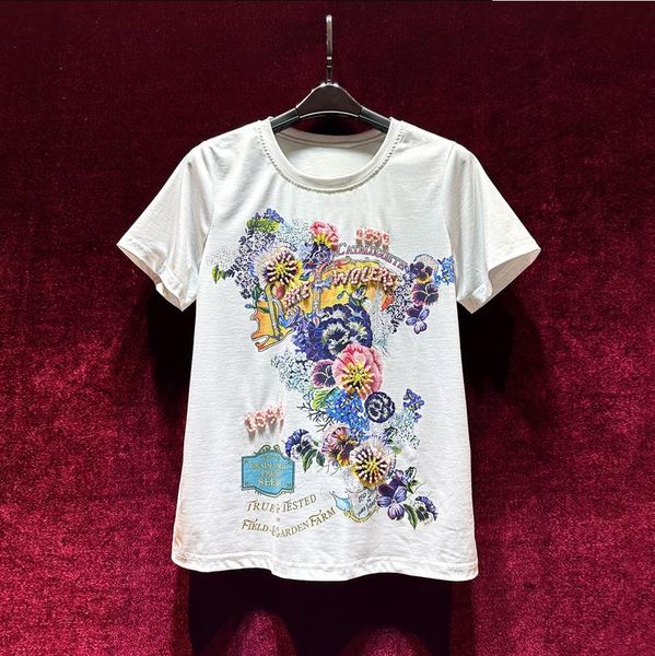european and american women's dress 2023 summer new style round neck short sleeve flower print beading fashion t-shirt, White
european and american women's dress 2023 summer new style round neck short sleeve flower print beading fashion t-shirt, White