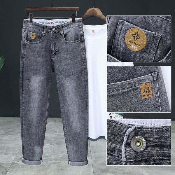 men's spring and summer embroidered stretch print pants loose small straight leg vintage denim slacks, Blue
men's spring and summer embroidered stretch print pants loose small straight leg vintage denim slacks, Blue