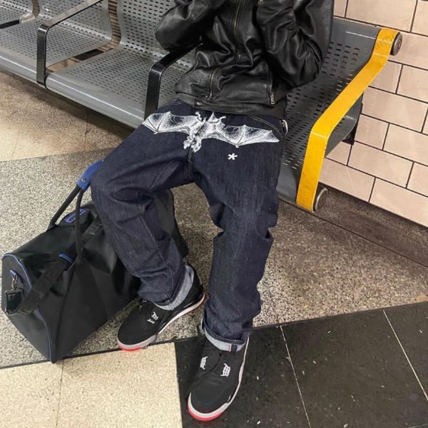 men's jeans bat print black for men clothing high street harajuku vintage goth y2k mens casual broad head baggy pants 230707, Blue
men's jeans bat print black for men clothing high street harajuku vintage goth y2k mens casual broad head baggy pants 230707, Blue