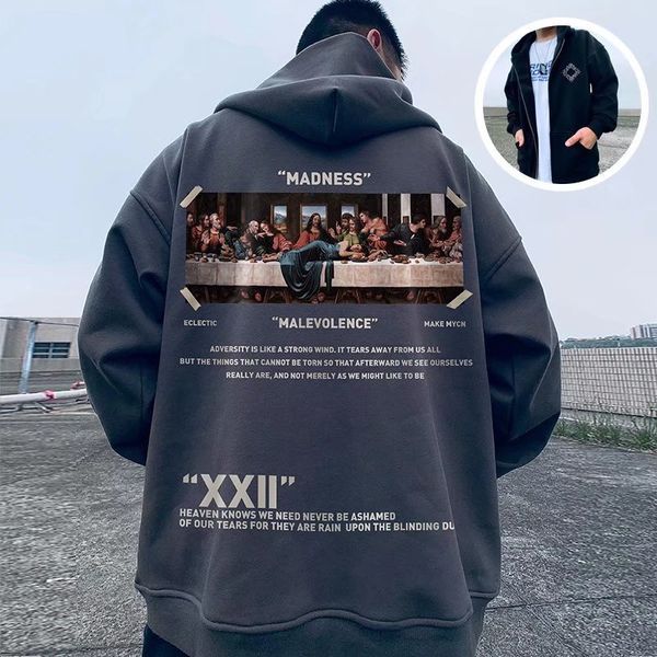 men's hoodies sweatshirts harajuku streetwear zipper the last supper graphic hooded hip hop casual oversize anime y2k hoodie 230710, Black
men's hoodies sweatshirts harajuku streetwear zipper the last supper graphic hooded hip hop casual oversize anime y2k hoodie 230710, Black