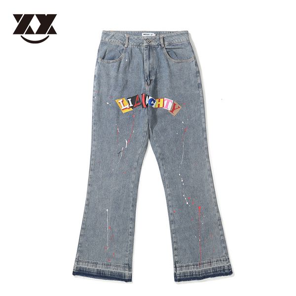 mens jeans hip hop distressed colorful letter hole painted flare pants singers print washed retro vibe syle denim trousers loose 230710, Blue
mens jeans hip hop distressed colorful letter hole painted flare pants singers print washed retro vibe syle denim trousers loose 230710, Blue