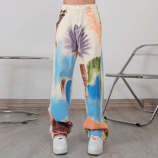 streetwear colorful tie dye painted graffiti baggy jeans straight patchwork pockets loose casual denim trousers, Blue
streetwear colorful tie dye painted graffiti baggy jeans straight patchwork pockets loose casual denim trousers, Blue