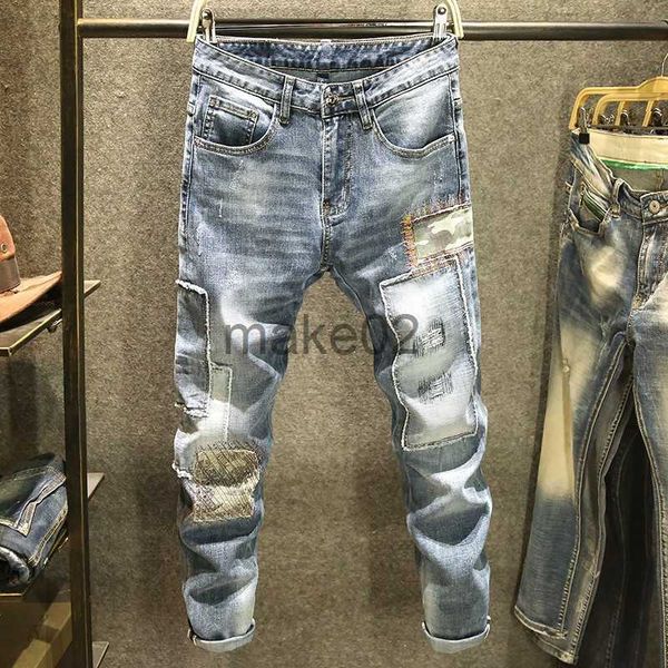 men's jeans irregular patch denim men's brand slim korean splicing washed jeans men spring autumn dent cargo pants men x0710, Blue
men's jeans irregular patch denim men's brand slim korean splicing washed jeans men spring autumn dent cargo pants men x0710, Blue