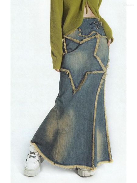 women's distressed denim skirt fashion retro style star patchwork party club casual spring autumn summer high street long dress, Black
women's distressed denim skirt fashion retro style star patchwork party club casual spring autumn summer high street long dress, Black