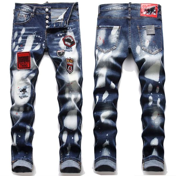 men badge rips stretch black jeans men's fashion slim fit washed motocycle denim pants panelled hip hop trousers #02, Blue
men badge rips stretch black jeans men's fashion slim fit washed motocycle denim pants panelled hip hop trousers #02, Blue