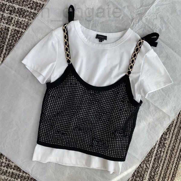 women's t-shirt designer 2022 new women summer lady o-neck short sleeve t-shirt with hollow out knitted straps contrast color two piec, White
women's t-shirt designer 2022 new women summer lady o-neck short sleeve t-shirt with hollow out knitted straps contrast color two piec, White