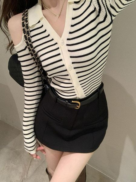 sweaters casual knitted sweater women slim y2k crop female 2022 autumn striped cardigan korean fashion clothing chic blouse, White;black
sweaters casual knitted sweater women slim y2k crop female 2022 autumn striped cardigan korean fashion clothing chic blouse, White;black