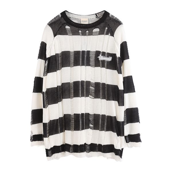 knitted striped hole pullover sweaters baggy crew neck oversized hip hop autumn clothes
knitted striped hole pullover sweaters baggy crew neck oversized hip hop autumn clothes