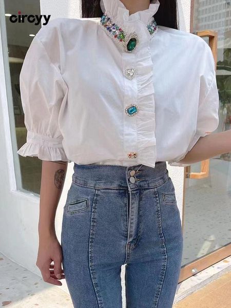 swimwear circyy white blouse women shirts beading diamonds button up shirt ruffles stand collar fashion short sleeve cotton casual, White;black
swimwear circyy white blouse women shirts beading diamonds button up shirt ruffles stand collar fashion short sleeve cotton casual, White;black