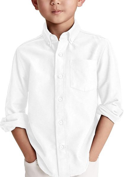 boys' long sleeve dress shirts classic collared button-down tshirt solid cotton with chest pocket, White;black
boys' long sleeve dress shirts classic collared button-down tshirt solid cotton with chest pocket, White;black