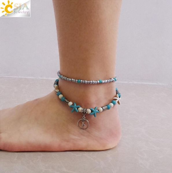 csja foot jewelry for women 2 layers ankle bracelets yoga symbol anklet with starfish silver charms beaded beach jewellery girlfri5513777, Red;blue
csja foot jewelry for women 2 layers ankle bracelets yoga symbol anklet with starfish silver charms beaded beach jewellery girlfri5513777, Red;blue