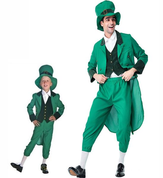 

st patrick039s day irish leprechaun costumes cosplay for boy man party fancy dress parent child matching outfits festival cost1218438, Black;red