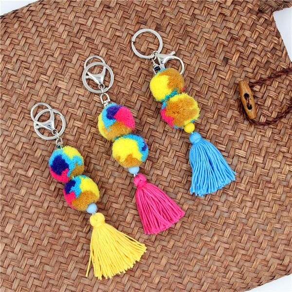 bohemian colored fur ball keychain woven plush tassel keychains girls' bag pendant keyring key chains, Silver
bohemian colored fur ball keychain woven plush tassel keychains girls' bag pendant keyring key chains, Silver