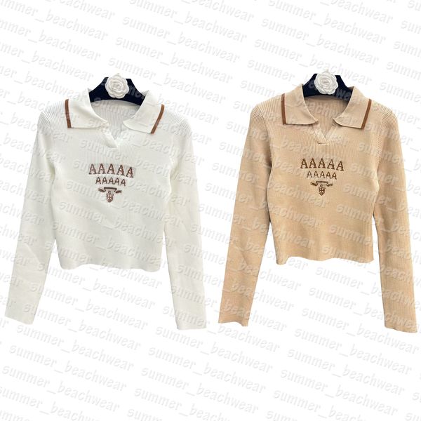 long sleeve knits women lapel neck knitwear letters jacquard knitted casual style knitwear, White
long sleeve knits women lapel neck knitwear letters jacquard knitted casual style knitwear, White