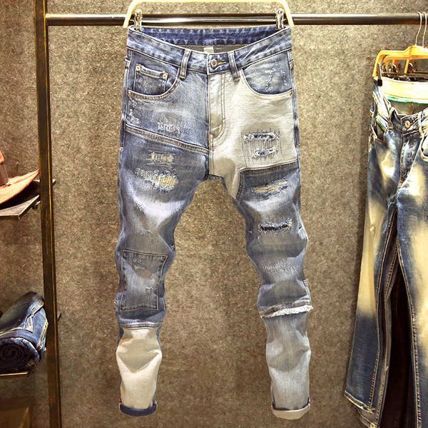 spring and autumn hole patch trendy jeans men's splicing slim slim-fit pants fashion korean version high street beggar pants, White;black
spring and autumn hole patch trendy jeans men's splicing slim slim-fit pants fashion korean version high street beggar pants, White;black