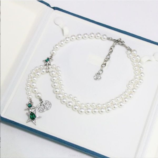 pendant necklaces european and american fashion designer brand jewelry, emerald inlaid with pentagram full diamond pearl sweater chain, Silver
pendant necklaces european and american fashion designer brand jewelry, emerald inlaid with pentagram full diamond pearl sweater chain, Silver