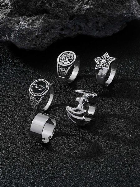 5pcs/set fashion zinc alloy bat star snake ring for men for decoration gift, Silver
5pcs/set fashion zinc alloy bat star snake ring for men for decoration gift, Silver