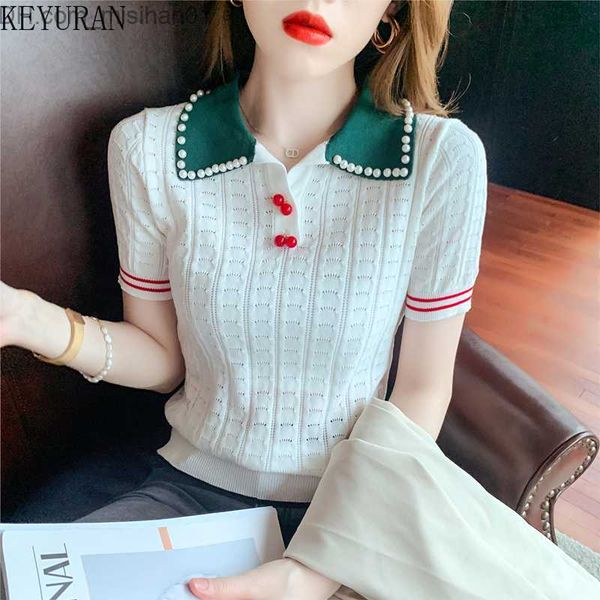 women's sweaters spring/summer pearl hollow jacquard thin knitted pulled sweater women's polo z230711, White;black
women's sweaters spring/summer pearl hollow jacquard thin knitted pulled sweater women's polo z230711, White;black