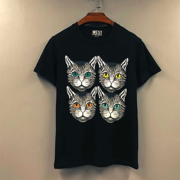 european and american fashion personality printing four catheads loose round neck half short sleeved t-shirts men and women couple costume f, White;black
european and american fashion personality printing four catheads loose round neck half short sleeved t-shirts men and women couple costume f, White;black