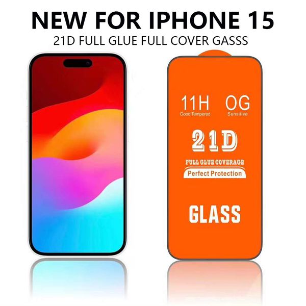 Image of 21D Plus Full Cover Tempered Glass Phone Screen Protector For iphone 15 14 13 12 11 PRO MAX mini XR XS 6 7 8 A12 A13 A33 A53 A73 iphone15 glass