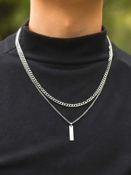 2pcs/set fashion stainless steel rectangle pendant necklace for men for daily decoration for jewelry gift, Silver
2pcs/set fashion stainless steel rectangle pendant necklace for men for daily decoration for jewelry gift, Silver