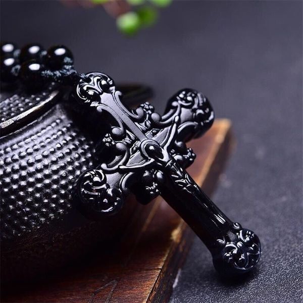 pendant necklaces natural black obsidian jesus cross pendant beads necklace fashion charm jewellery hand-carved lucky amulet gifts her women, Silver
pendant necklaces natural black obsidian jesus cross pendant beads necklace fashion charm jewellery hand-carved lucky amulet gifts her women, Silver