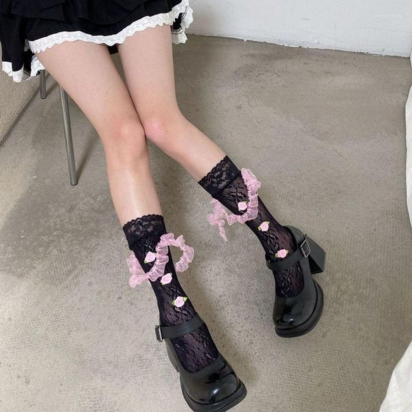 women socks 2000s aesthetic underwear lace floral see through summer middle length tube, Black;white
women socks 2000s aesthetic underwear lace floral see through summer middle length tube, Black;white
