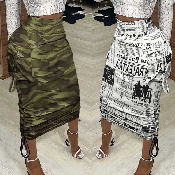 skirts drawstring ruched high waist midi skirts women pocket summer faldas camo paper bodycon pencil skirt female jupes 230710, Black 
skirts drawstring ruched high waist midi skirts women pocket summer faldas camo paper bodycon pencil skirt female jupes 230710, Black