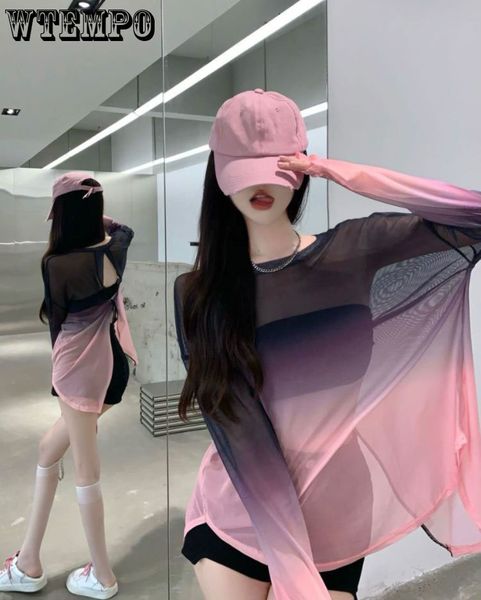 women's t-shirt hollow backless strap t-shirt thin gradient ice silk loose sunscreen clothing summer fashion vintage goth women shirts, White
women's t-shirt hollow backless strap t-shirt thin gradient ice silk loose sunscreen clothing summer fashion vintage goth women shirts, White