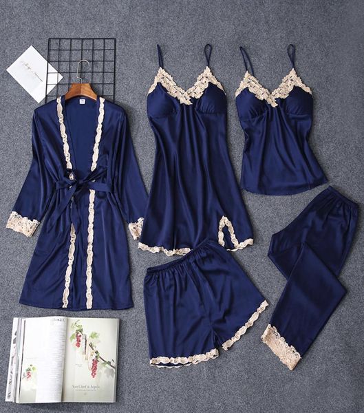 2019 new women pajamas 5 pieces satin sleepwear pijama silk home wear female sleep lounge pyjama with chest pads pyjama femme9023857, Black;red
2019 new women pajamas 5 pieces satin sleepwear pijama silk home wear female sleep lounge pyjama with chest pads pyjama femme9023857, Black;red