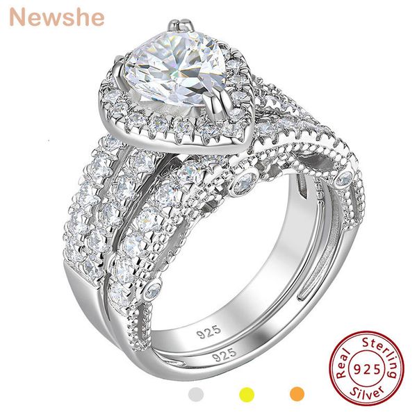 with side stones she 925 sterling silver wedding engagement rings set for women pear oval cut aaaaa cz imitation diamond bridal jewelry 2307