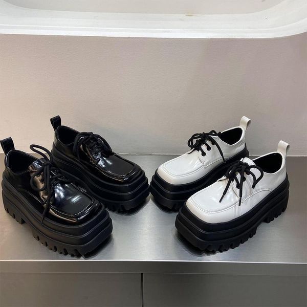 dress shoe british style small leather shoes 2023 spring and autumn loafer heightened thick bottom platform laceup 230710, Black 
dress shoe british style small leather shoes 2023 spring and autumn loafer heightened thick bottom platform laceup 230710, Black