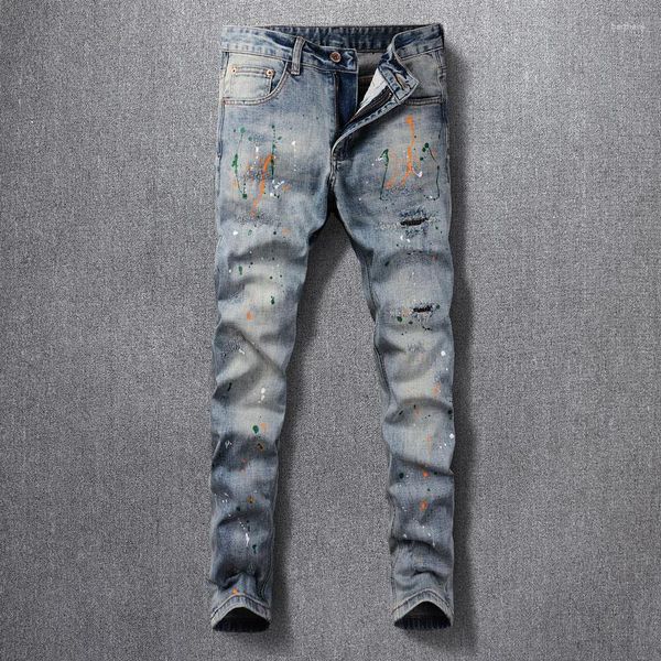 men's jeans streetwear fashion men retro light gray blue elastic slim fit ripped painted designer hip hop denim pants hombre
men's jeans streetwear fashion men retro light gray blue elastic slim fit ripped painted designer hip hop denim pants hombre
