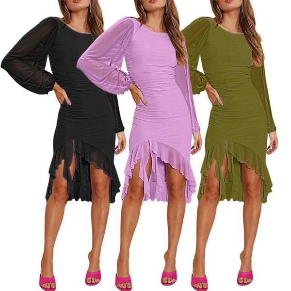 autumn casual dresses womens long sleeve temperament mesh perspective irregular ruffled dress designer clothes, Black;gray
autumn casual dresses womens long sleeve temperament mesh perspective irregular ruffled dress designer clothes, Black;gray