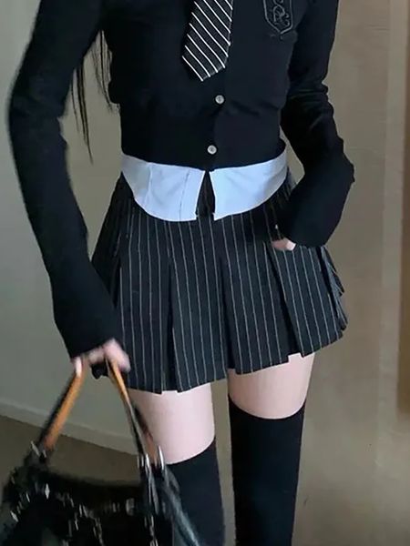 women's jumpsuits rompers houzhou preppy style striped pleated skirt women vintage cute korean fashion high waist aline black mini skir, Black;white
women's jumpsuits rompers houzhou preppy style striped pleated skirt women vintage cute korean fashion high waist aline black mini skir, Black;white