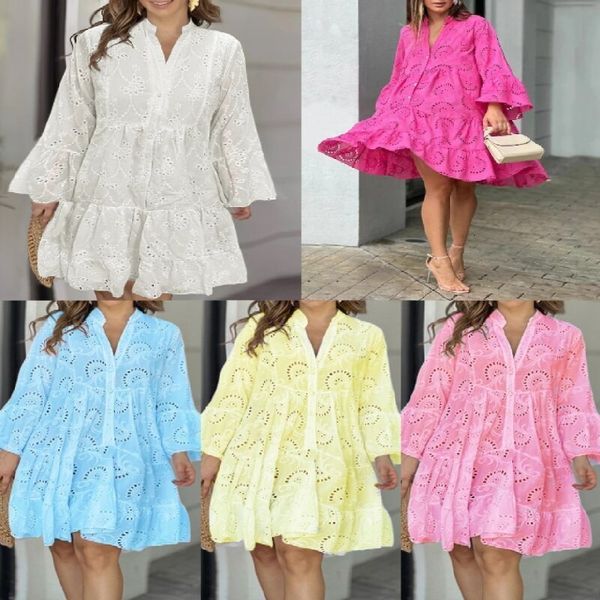 basic casual dresses summer loose vintage solid lace dress fashion vneck flare sleeve embroidery dres hollow out pattern mini 230710, Black;gray
basic casual dresses summer loose vintage solid lace dress fashion vneck flare sleeve embroidery dres hollow out pattern mini 230710, Black;gray
