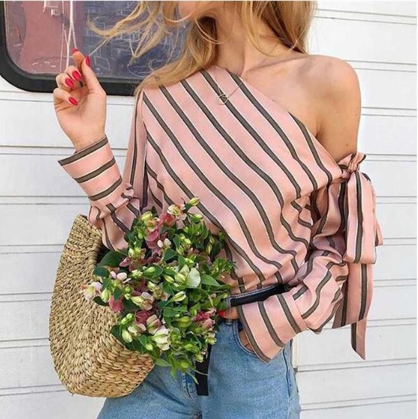 summer women new striped loose blouse fashion lady off shoulder lace up shirts female elegant blouses long sleeve chic, White
summer women new striped loose blouse fashion lady off shoulder lace up shirts female elegant blouses long sleeve chic, White