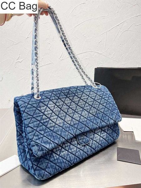 Image of 10A CC Bag Luxury Unisex Shoulder Bags Designer Crossbody Bag Medium Blue Embroidered Quilted Denim Flap Bag Popular Handbags Purses Wallets Silver Hardware