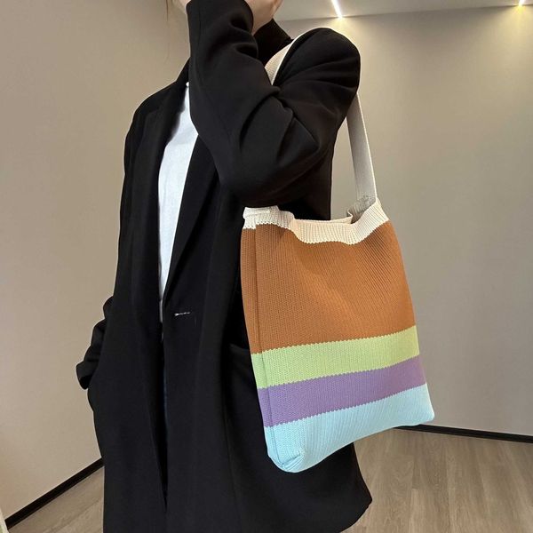 new contrast knitted bag edition simple one shoulder tote bag for students small and large capacity women's bag with contrast stripes f
new contrast knitted bag edition simple one shoulder tote bag for students small and large capacity women's bag with contrast stripes f
