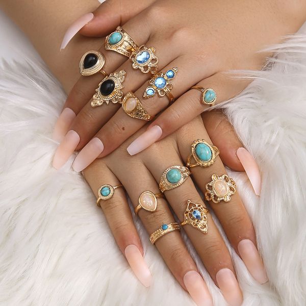 s3749 fashion jewelry vintage turquoise knuckle ring set rhinestone flower heart geometric stacking rings midi rings set 14pcs set, Silver
s3749 fashion jewelry vintage turquoise knuckle ring set rhinestone flower heart geometric stacking rings midi rings set 14pcs set, Silver