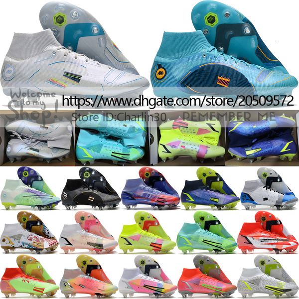 send with bag quality soccer football boots mercurial superfly 8 elite sg metal spikes shoes for mens mbappe ronaldo cr7 high acc socks soc, Black
send with bag quality soccer football boots mercurial superfly 8 elite sg metal spikes shoes for mens mbappe ronaldo cr7 high acc socks soc, Black