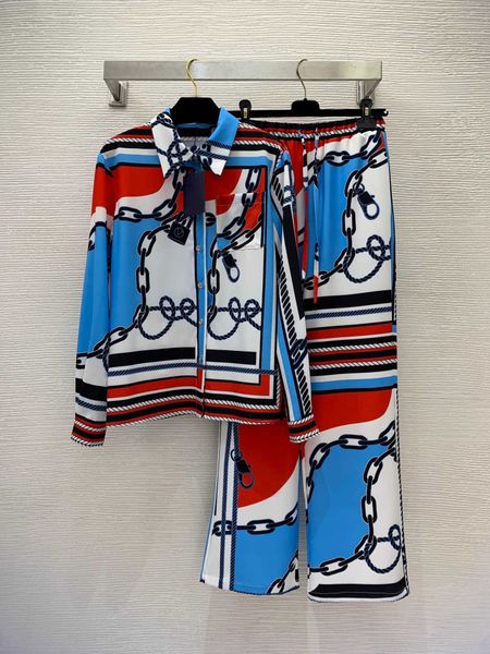 23ss women pants sets casual suit womens designer clothing chain contrast printed polo collar long sleeve shirt elastic leg casual trouser s, White
23ss women pants sets casual suit womens designer clothing chain contrast printed polo collar long sleeve shirt elastic leg casual trouser s, White