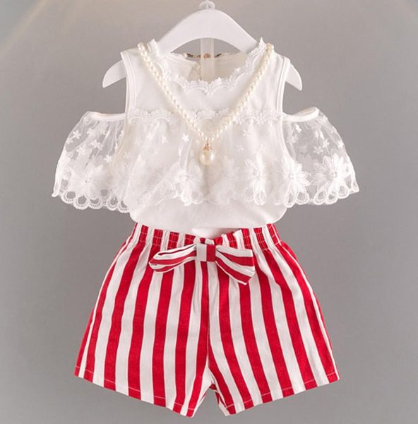 2019 summer new korean lace shoulder with striped shorts two children039s suits one hair replacement q07019720134, White
2019 summer new korean lace shoulder with striped shorts two children039s suits one hair replacement q07019720134, White